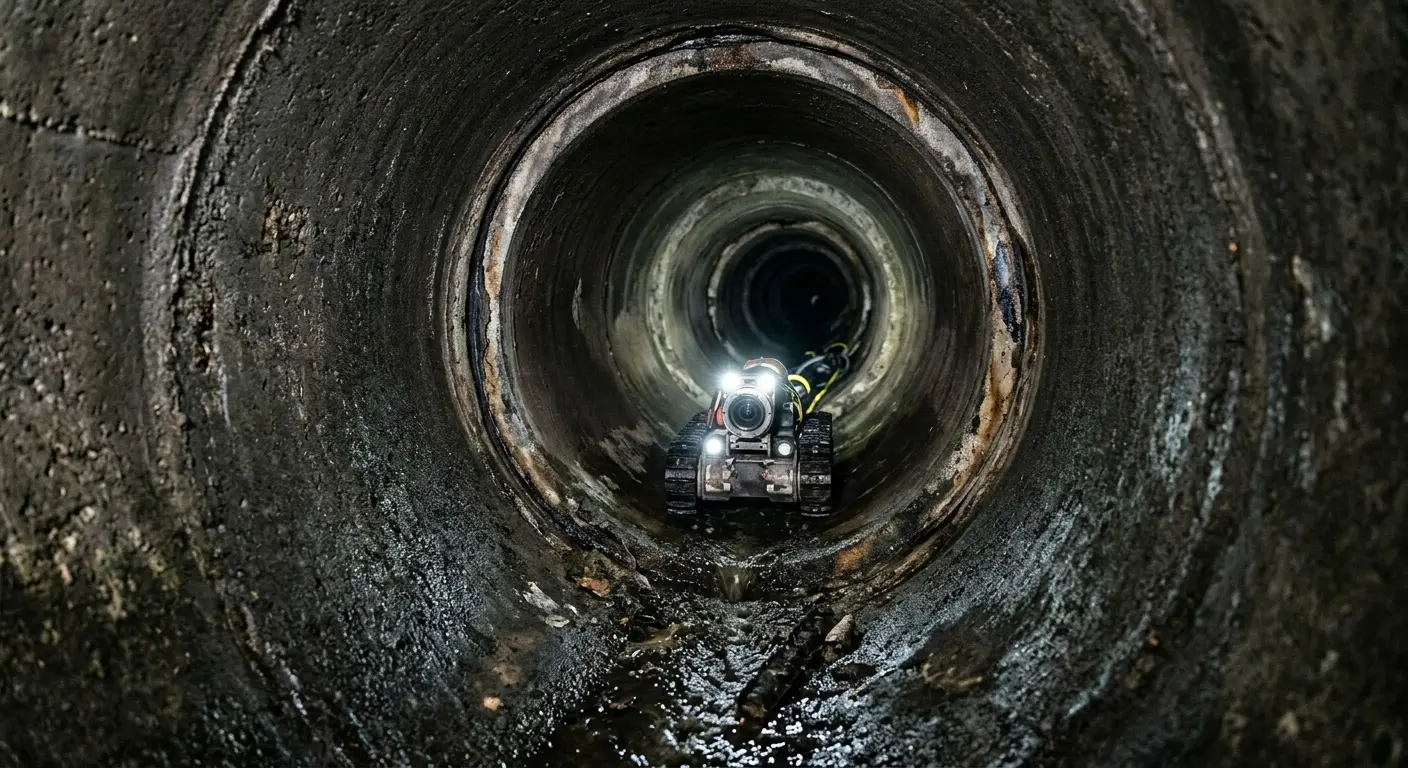 Robotic sewer camera inspecting pipe interior for Drain Snake Service in Ontwa