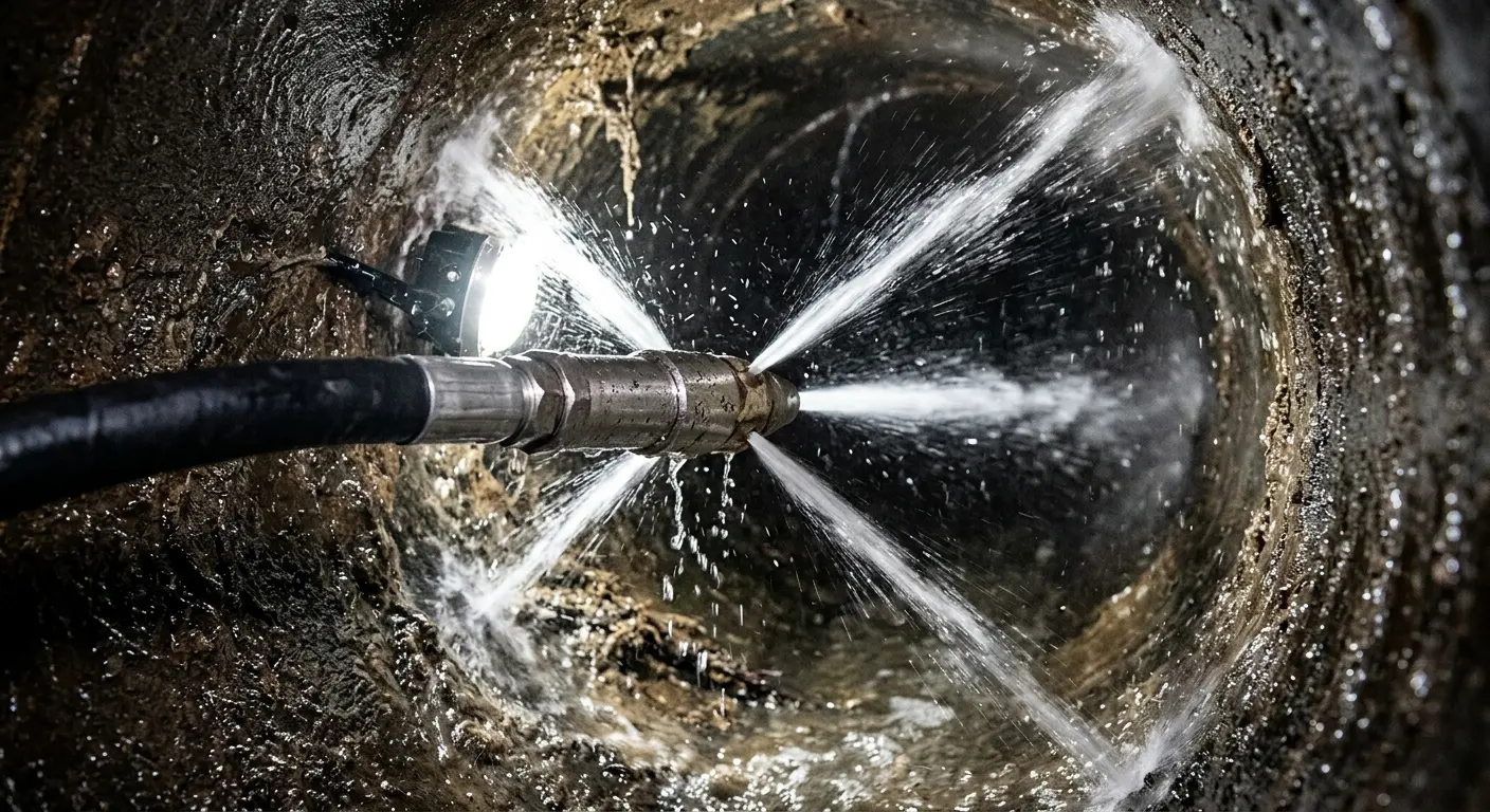 High-pressure hydro jetting nozzle cleaning sewer pipe for Storm Drain Cleaning in Ontwa